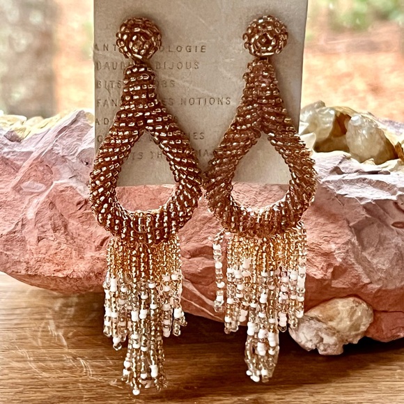 NWT Anthropologie Deepa Beaded Tassel Hoop Chandeliers - Picture 11 of 16